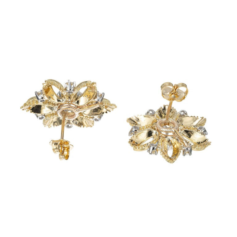 1.36 Carat Diamond Yellow White Gold Snowflake Earrings – image 4