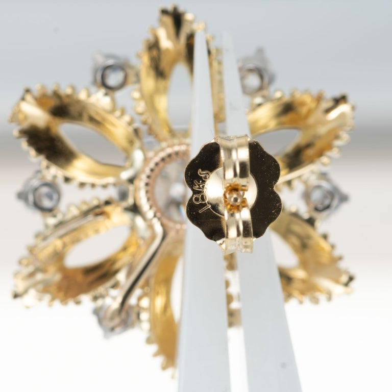 1.36 Carat Diamond Yellow White Gold Snowflake Earrings – image 5