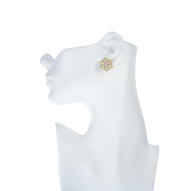 1.36 Carat Diamond Yellow White Gold Snowflake Earrings – image 6