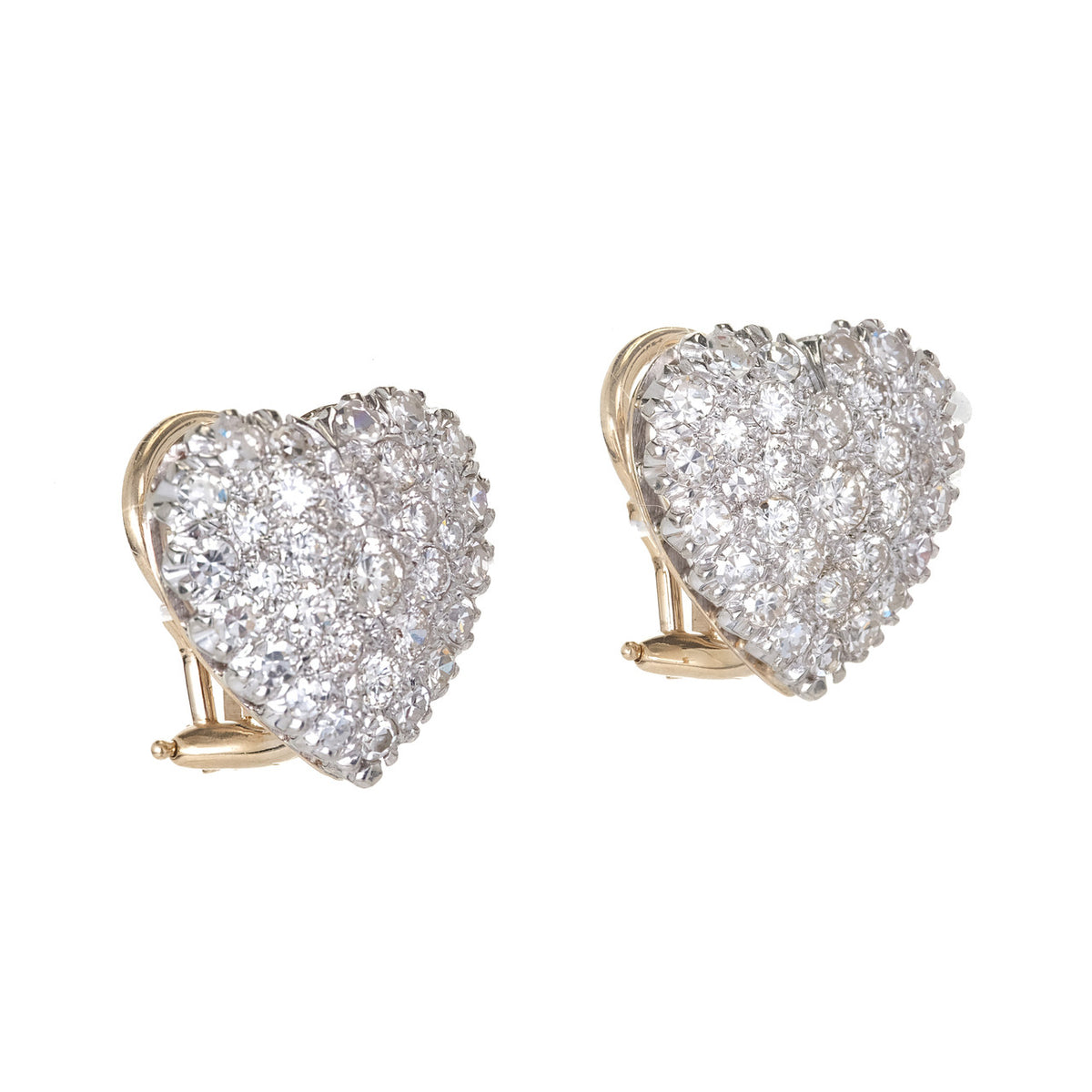Pave Round Diamond Heart Clip Post Earrings 14k Two Tone Gold – image 2