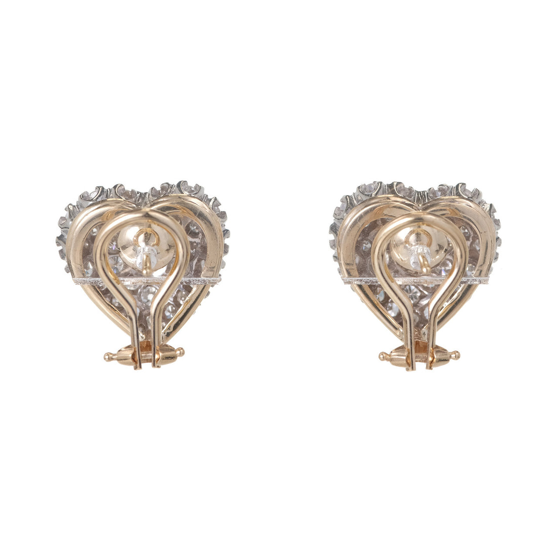 Pave Round Diamond Heart Clip Post Earrings 14k Two Tone Gold – image 4