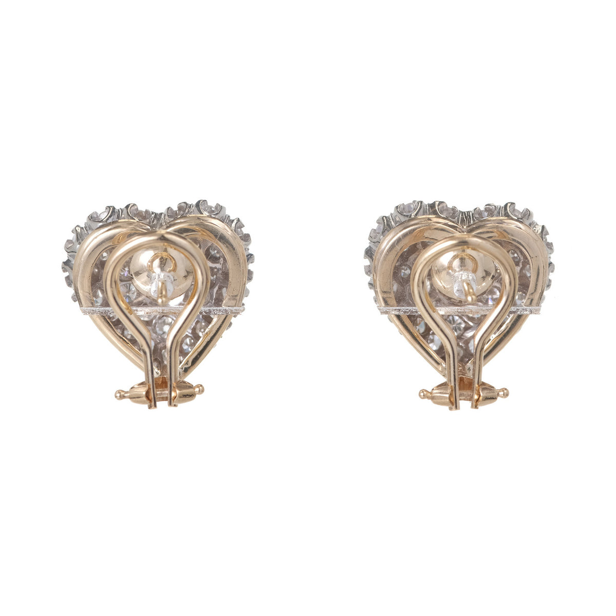 Pave Round Diamond Heart Clip Post Earrings 14k Two Tone Gold – image 4
