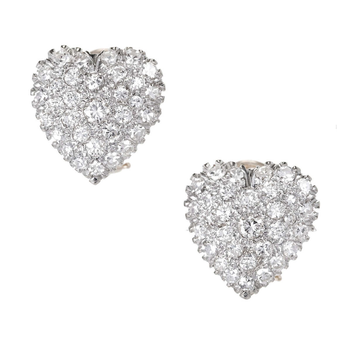 Pave Round Diamond Heart Clip Post Earrings 14k Two Tone Gold