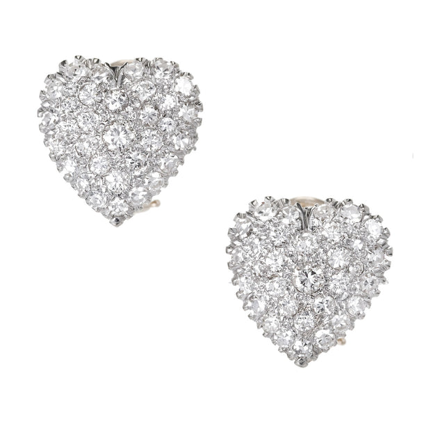 Pave Round Diamond Heart Clip Post Earrings 14k Two Tone Gold