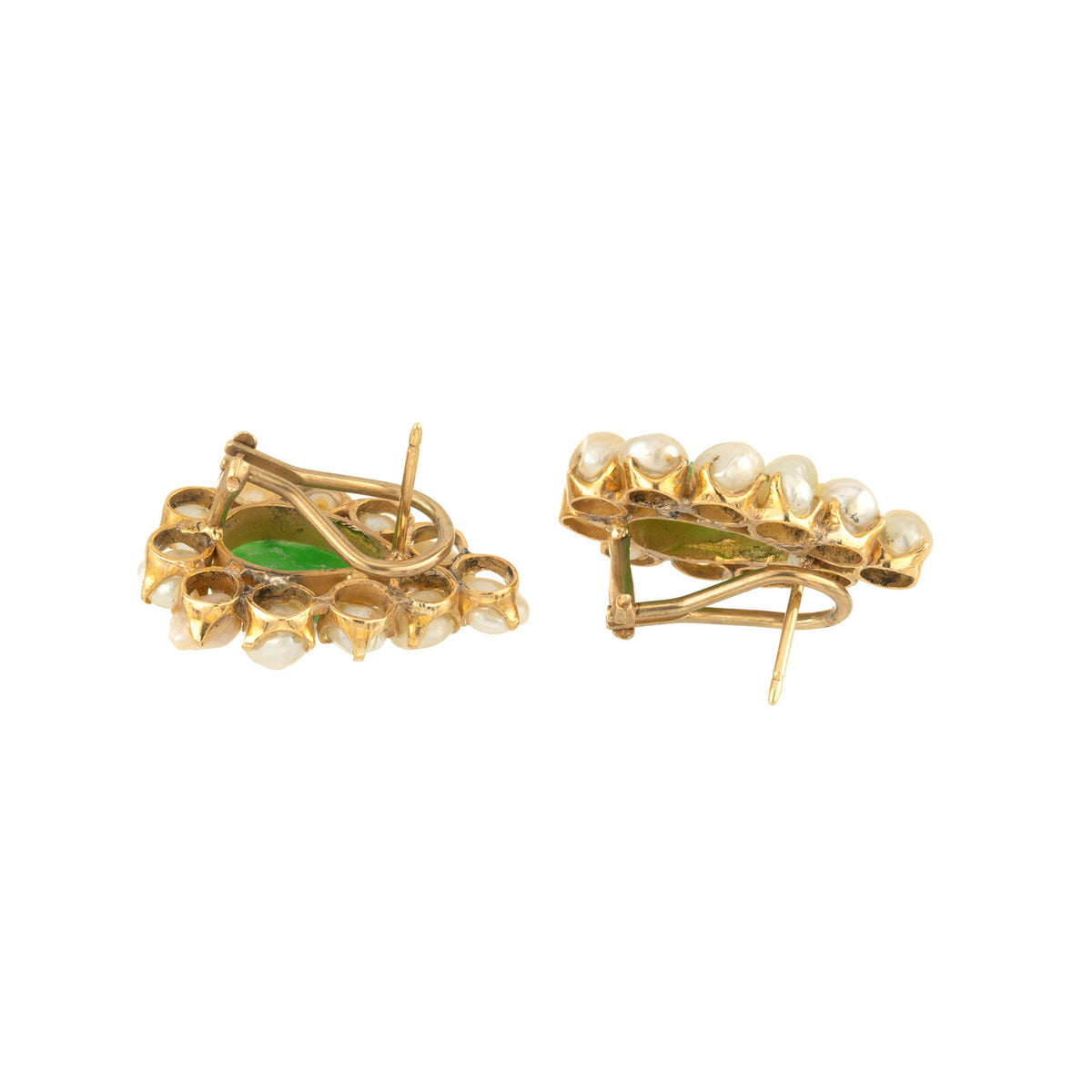 Natural Pear Shaped Jadeite Jade Natural Pearl Gold Clip Post Earrings – image 5