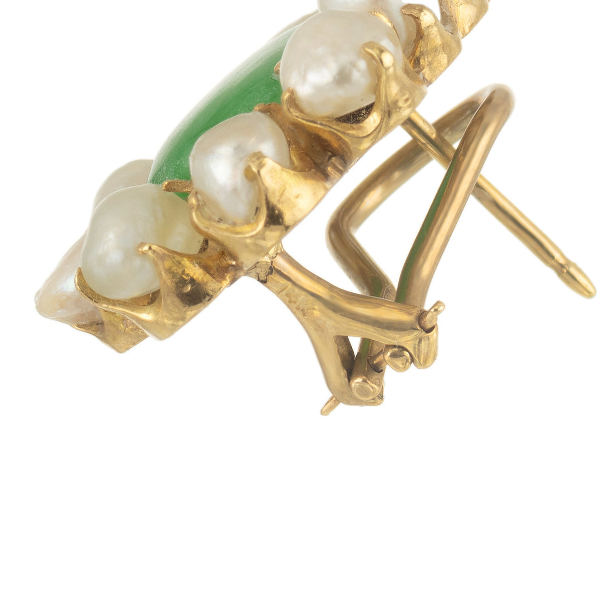 Natural Pear Shaped Jadeite Jade Natural Pearl Gold Clip Post Earrings – image 7