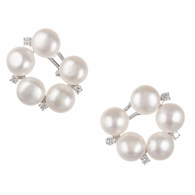 Large 10 Fresh Water Pearl Diamond 18k White Gold Clip Post Earrings