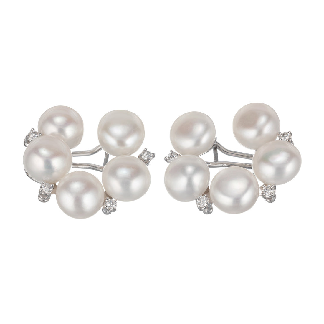 Large 10 Fresh Water Pearl Diamond 18k White Gold Clip Post Earrings – image 2