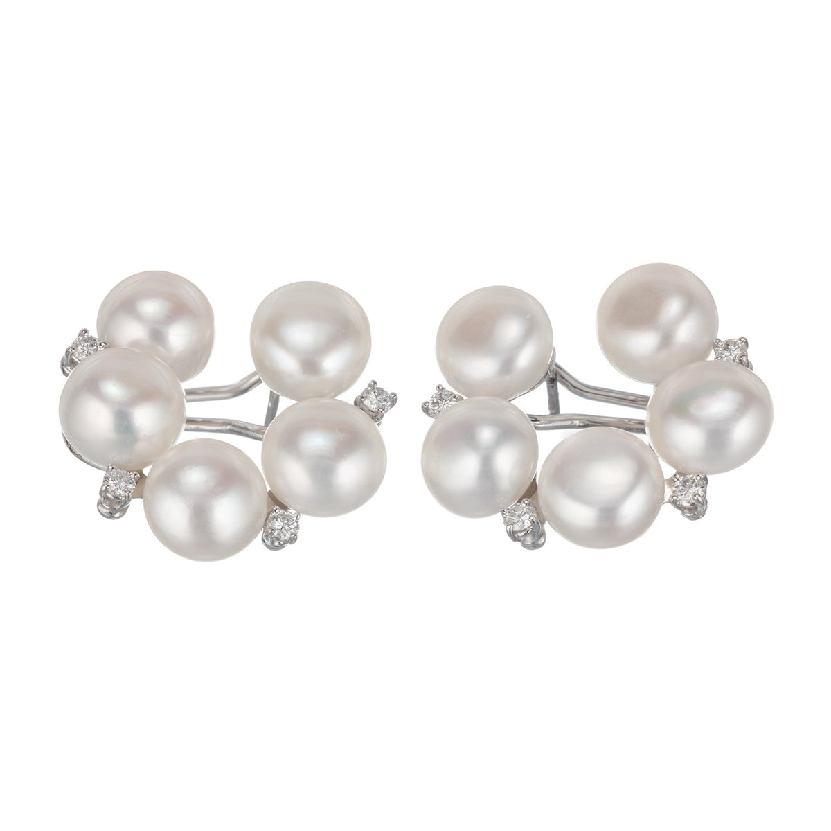 Large 10 Fresh Water Pearl Diamond 18k White Gold Clip Post Earrings – image 2