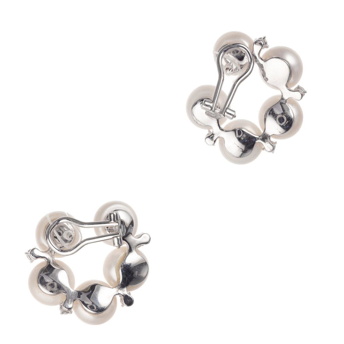 Large 10 Fresh Water Pearl Diamond 18k White Gold Clip Post Earrings – image 4