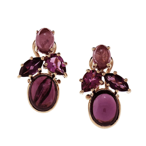 Estate Pink Tourmaline Garnet Clip Post Earrings 14k Gold
