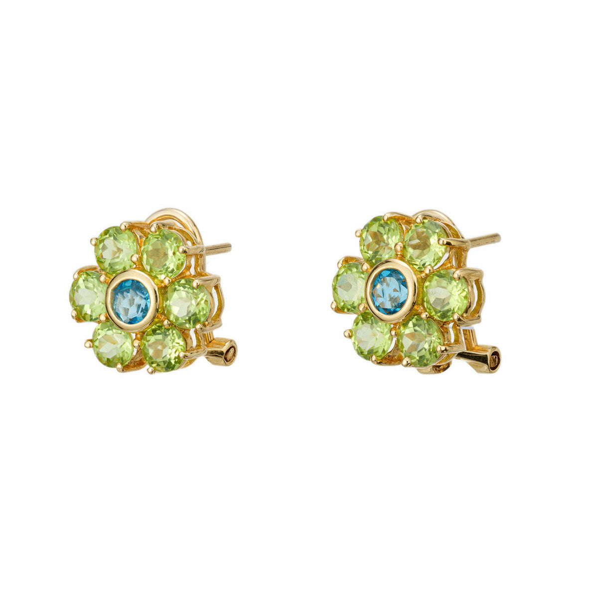 2.25 Carat Peridot Topaz Yellow Gold Cluster Clip Post Earrings – image 2