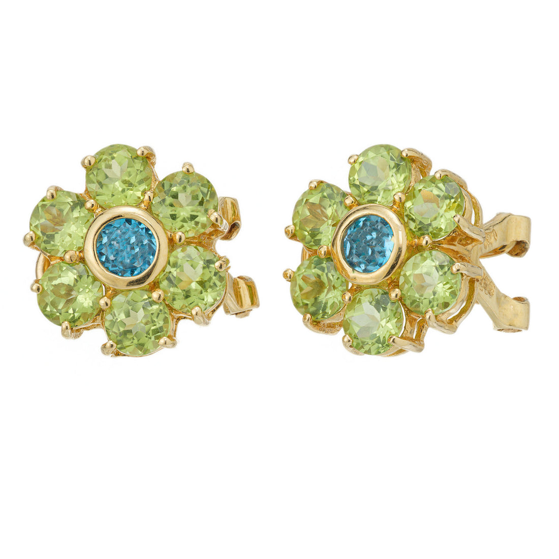 2.25 Carat Peridot Topaz Yellow Gold Cluster Clip Post Earrings – image 3