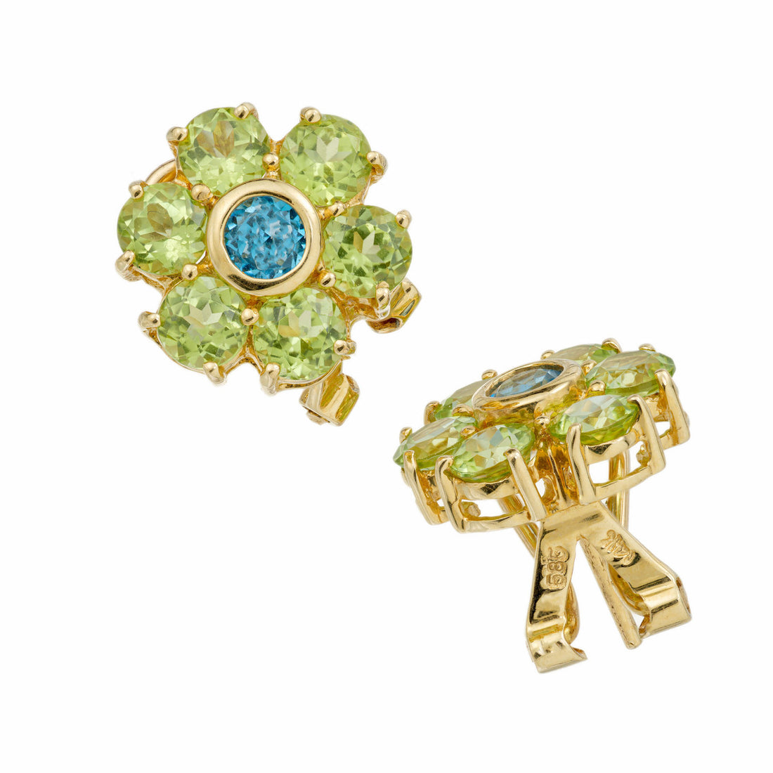 2.25 Carat Peridot Topaz Yellow Gold Cluster Clip Post Earrings – image 4