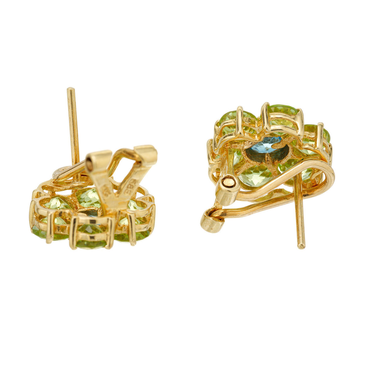 2.25 Carat Peridot Topaz Yellow Gold Cluster Clip Post Earrings – image 5