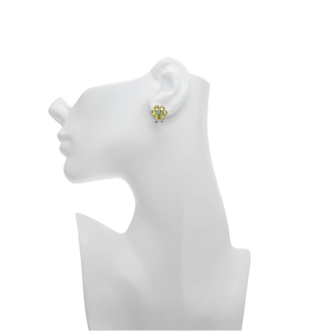 2.25 Carat Peridot Topaz Yellow Gold Cluster Clip Post Earrings – image 7