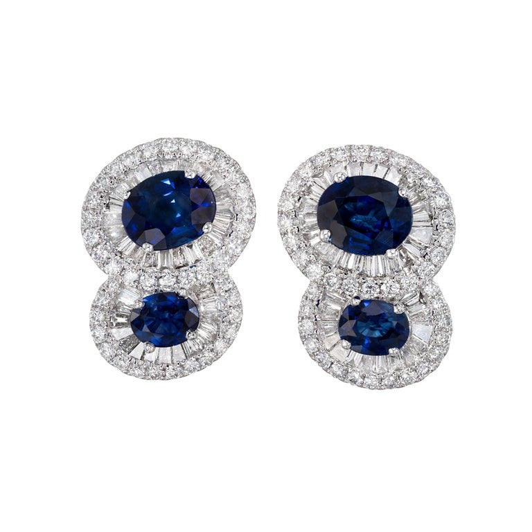 GIA Certified 2.43 Carat Royal Blue Sapphire Diamond Halo Gold Earrings