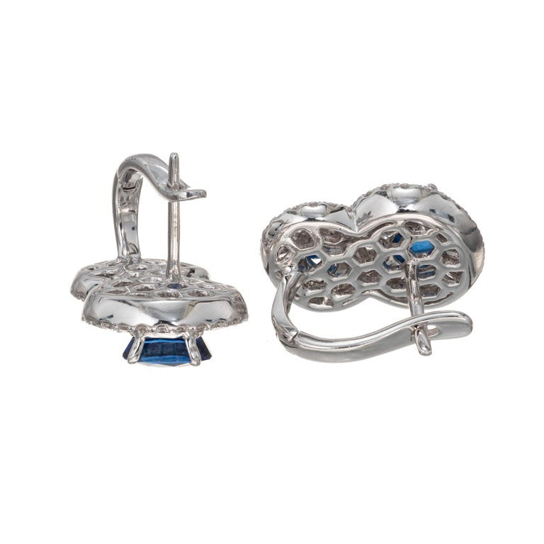 GIA Certified 2.43 Carat Royal Blue Sapphire Diamond Halo Gold Earrings – image 4