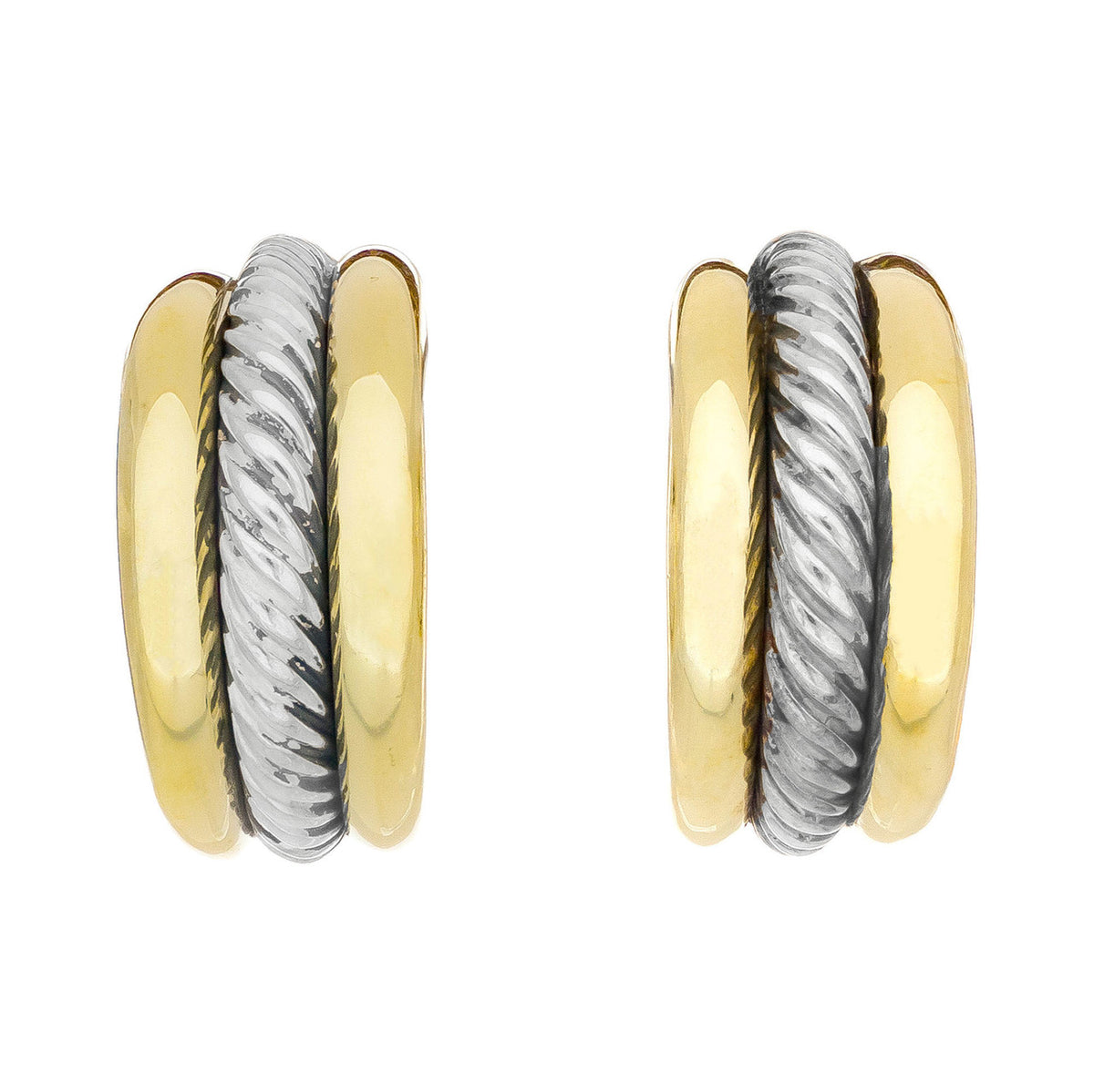 David Yurman Yellow Gold Sterling Silver Huggie Hoop Earrings