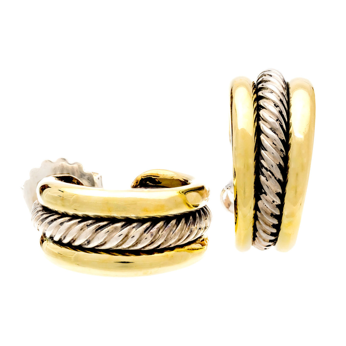 David Yurman Yellow Gold Sterling Silver Huggie Hoop Earrings – image 2