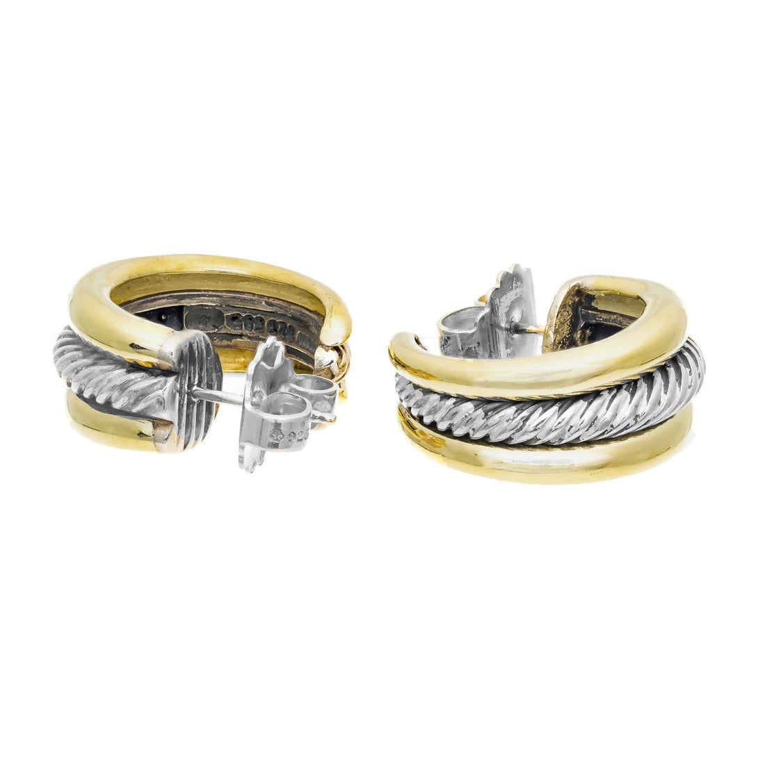 David Yurman Yellow Gold Sterling Silver Huggie Hoop Earrings – image 3