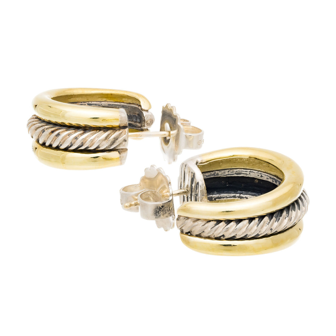 David Yurman Yellow Gold Sterling Silver Huggie Hoop Earrings – image 4