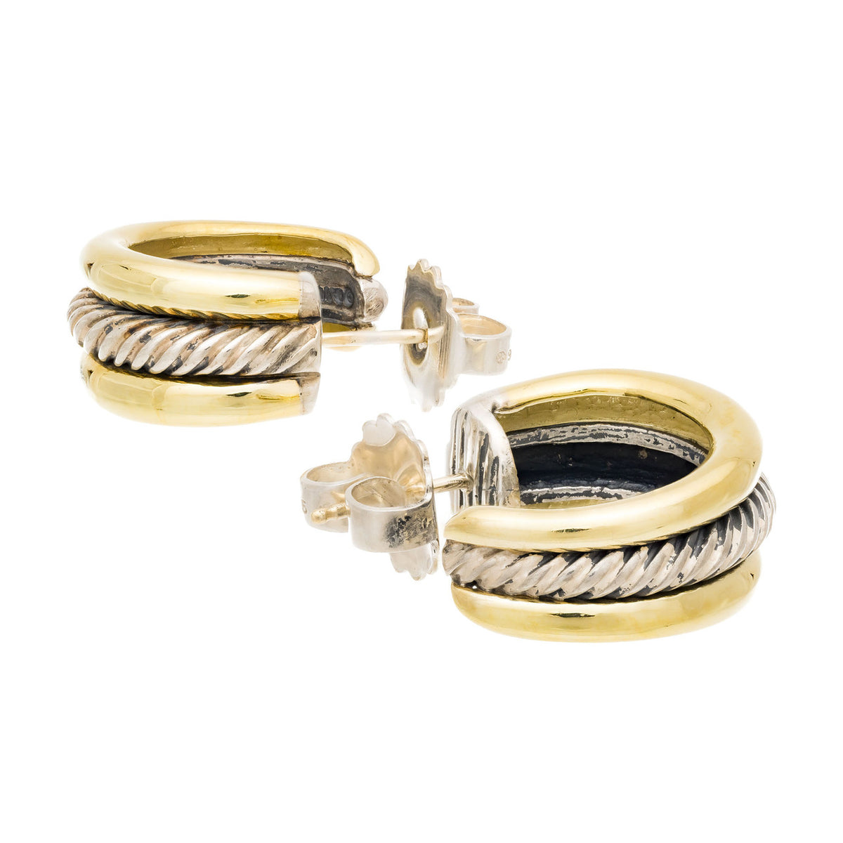 David Yurman Yellow Gold Sterling Silver Huggie Hoop Earrings – image 4