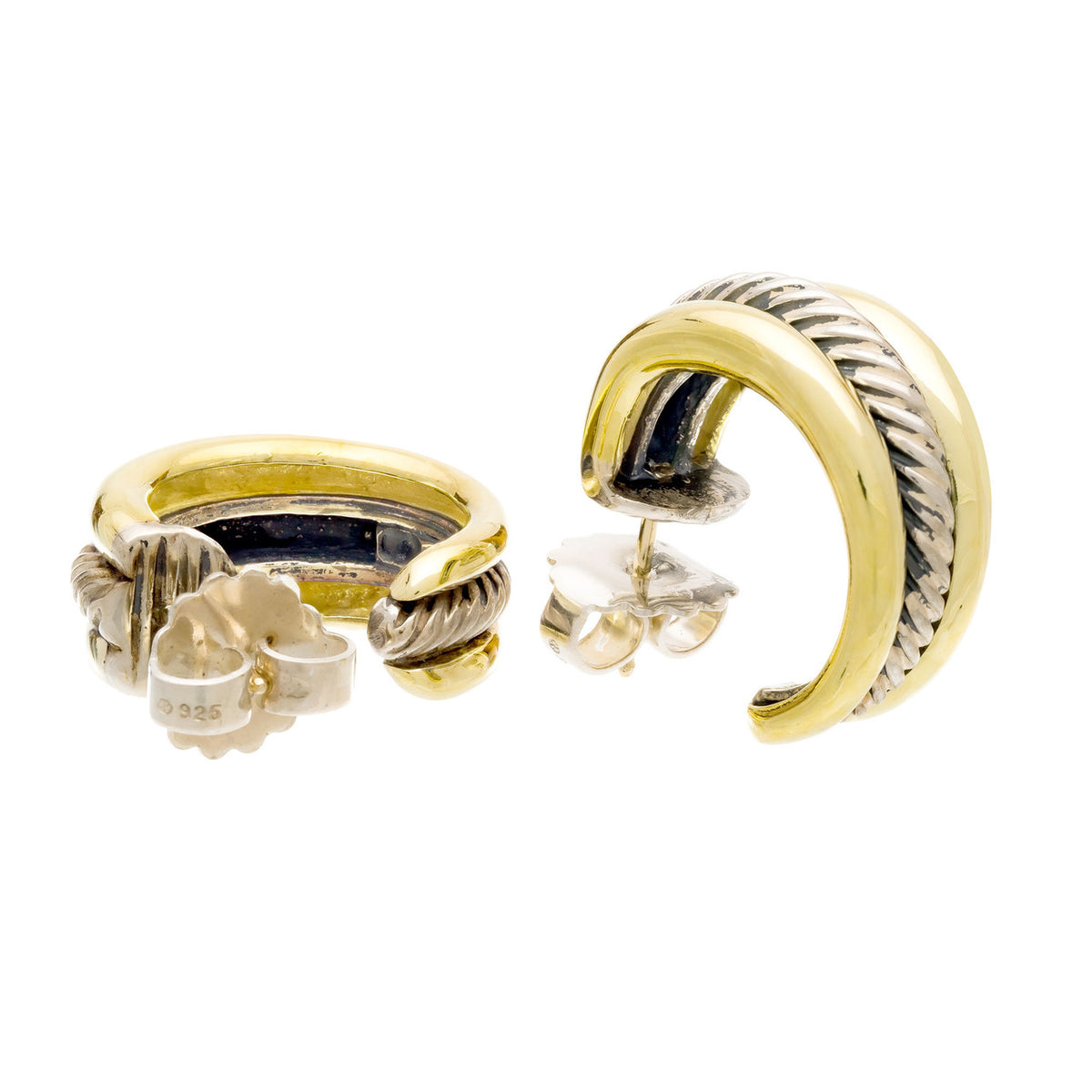 David Yurman Yellow Gold Sterling Silver Huggie Hoop Earrings – image 5