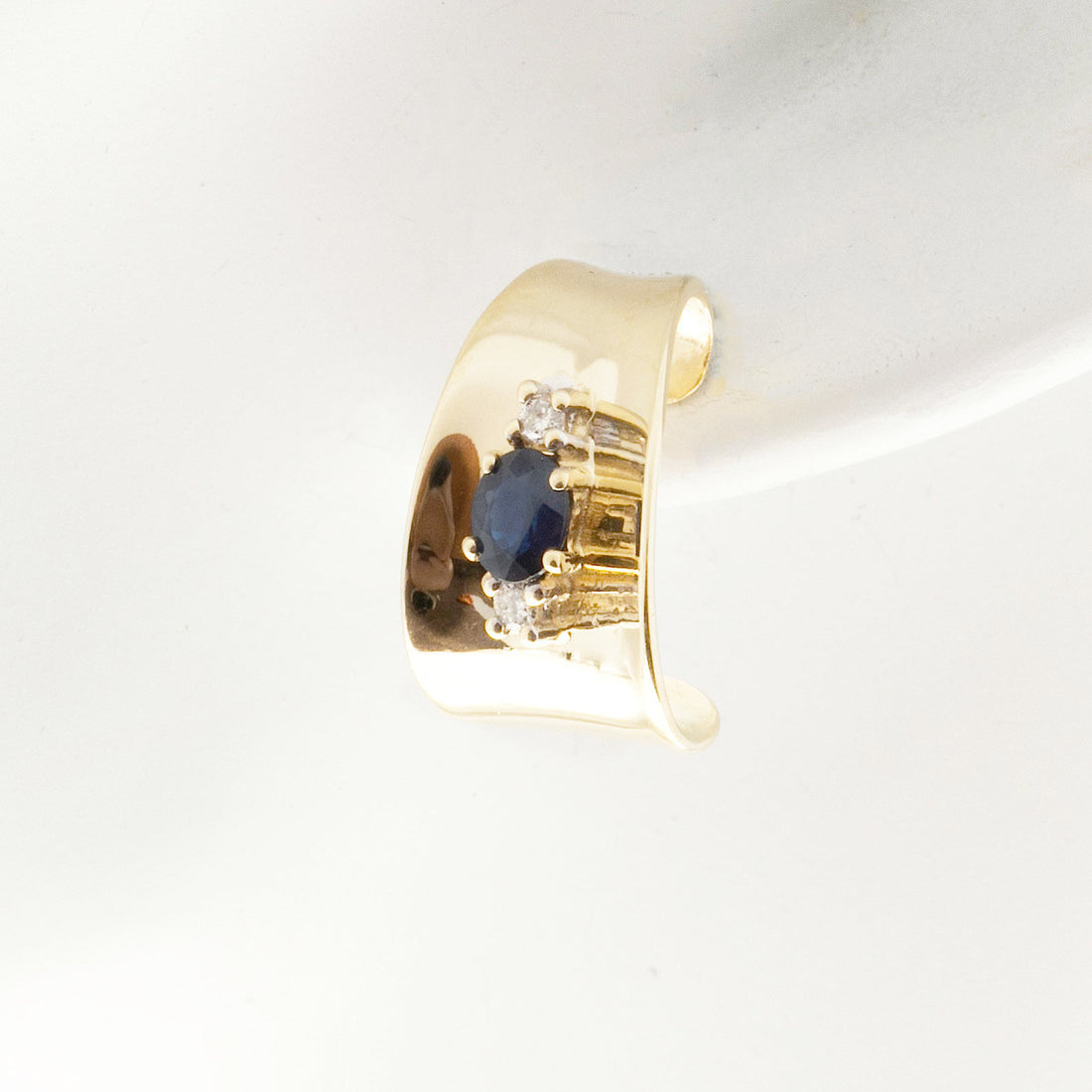 Vintage 3-D Curved 14k 1.20ct Blue Sapphire Diamond Pierced Post Earrings – image 4