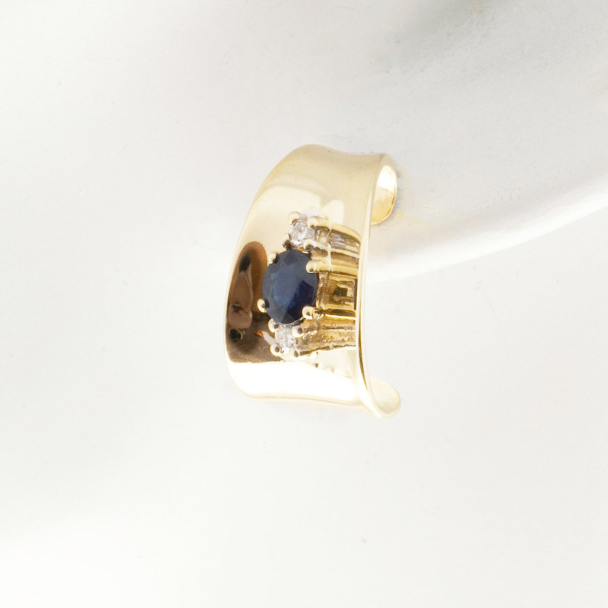 Vintage 3-D Curved 14k 1.20ct Blue Sapphire Diamond Pierced Post Earrings – image 4