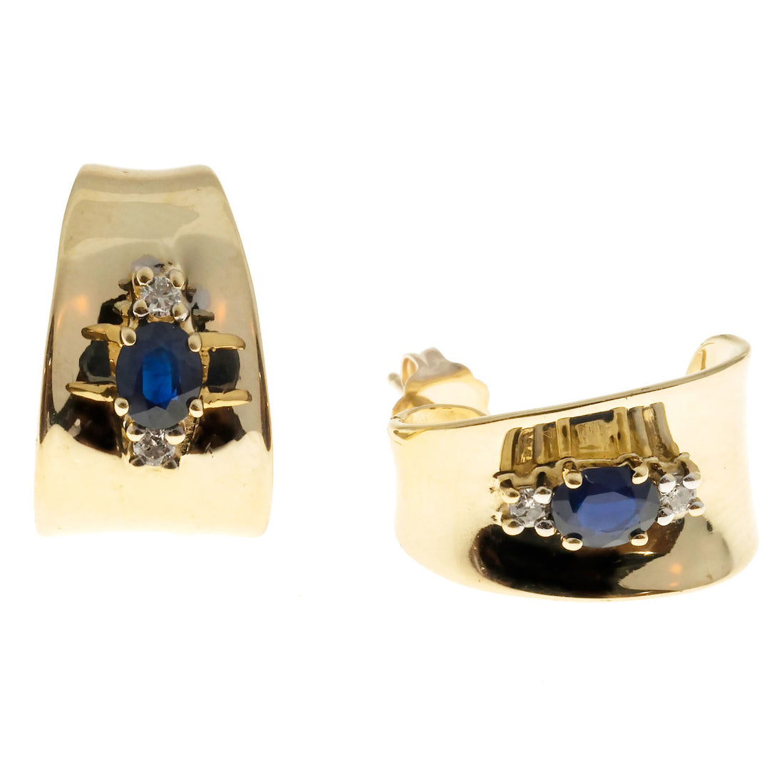 Vintage 3-D Curved 14k 1.20ct Blue Sapphire Diamond Pierced Post Earrings – image 6