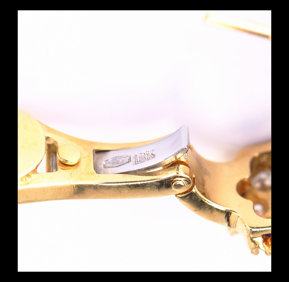 Three-Row Sapphire Diamond Gold Lever Back Hoop Earrings – image 3