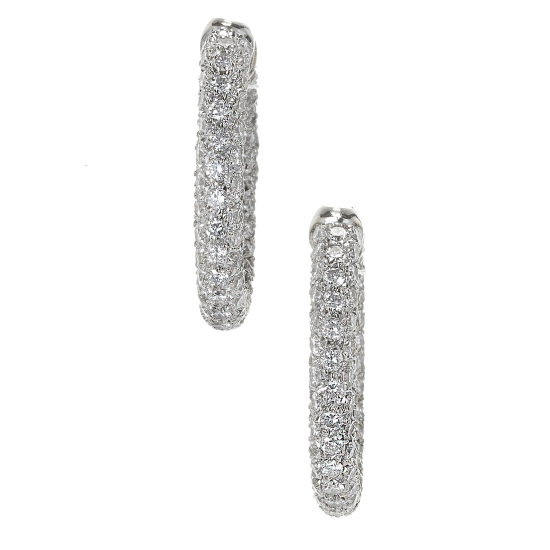Pave Diamond White Gold Hoop Earrings – image 2