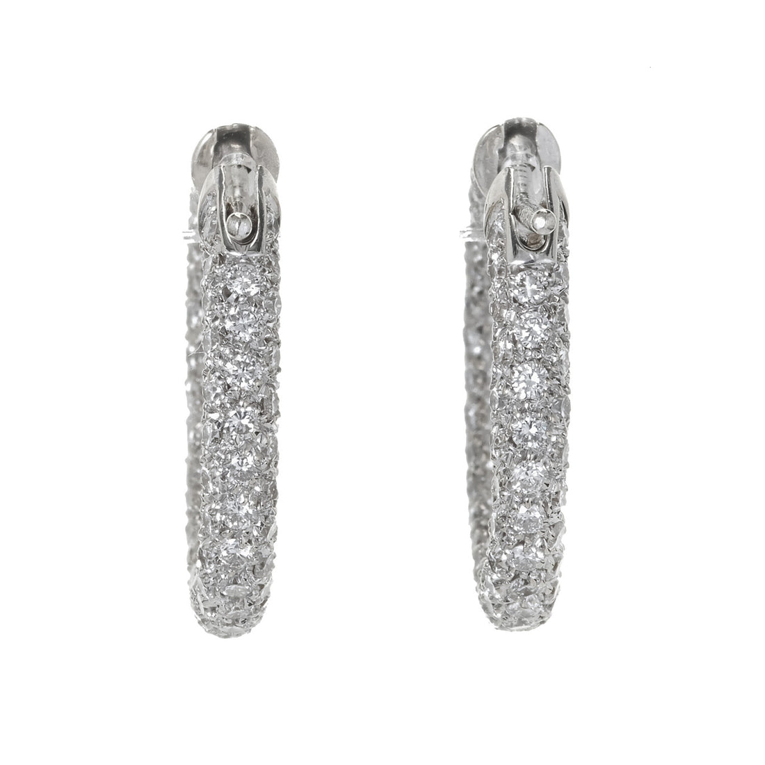 Pave Diamond White Gold Hoop Earrings – image 3
