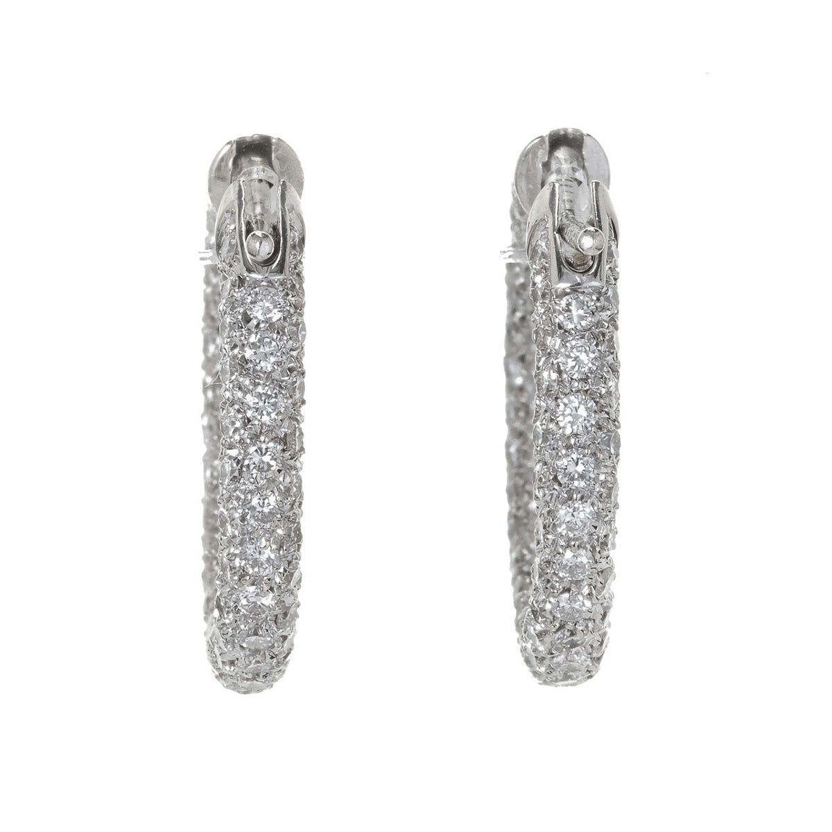 Pave Diamond White Gold Hoop Earrings – image 3