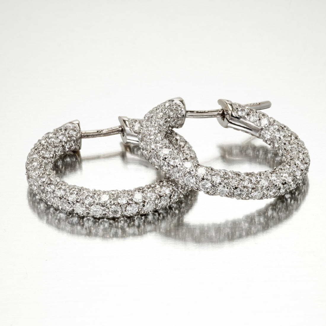 Pave Diamond White Gold Hoop Earrings – image 5