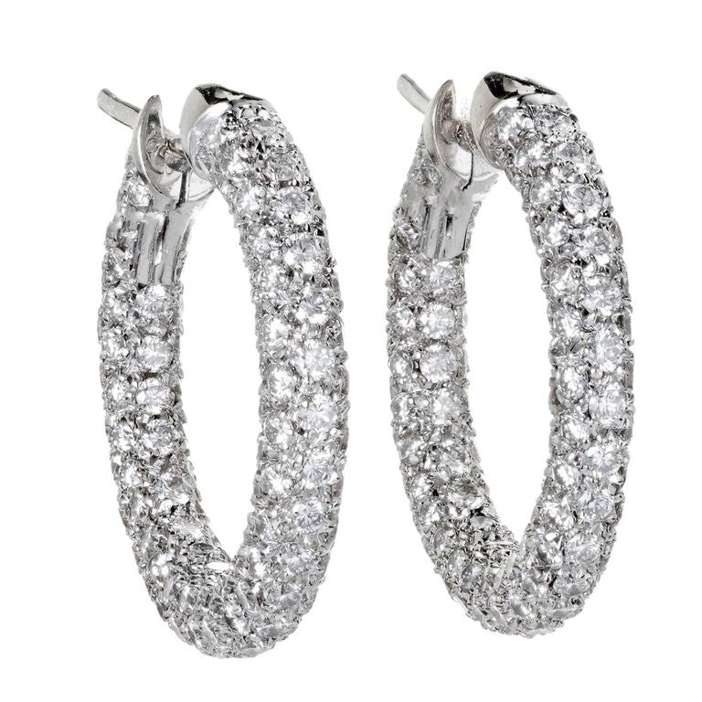 Pave Diamond White Gold Hoop Earrings