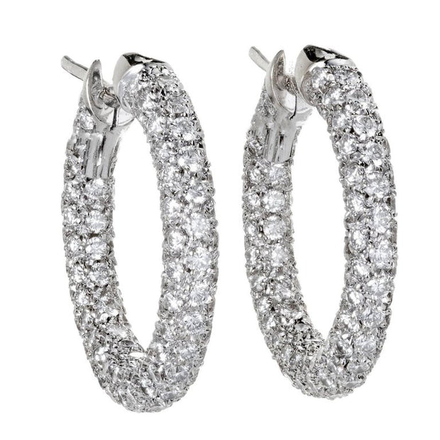 Pave Diamond White Gold Hoop Earrings