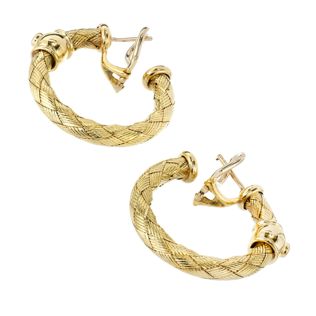 Italian Braided 18k Yellow Gold Hoop Earrings Diamond – image 3