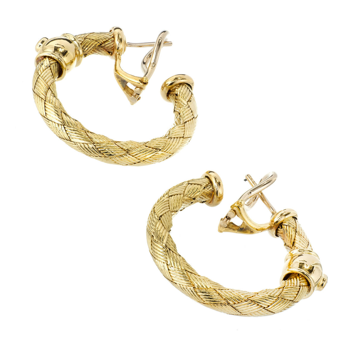 Italian Braided 18k Yellow Gold Hoop Earrings Diamond – image 3