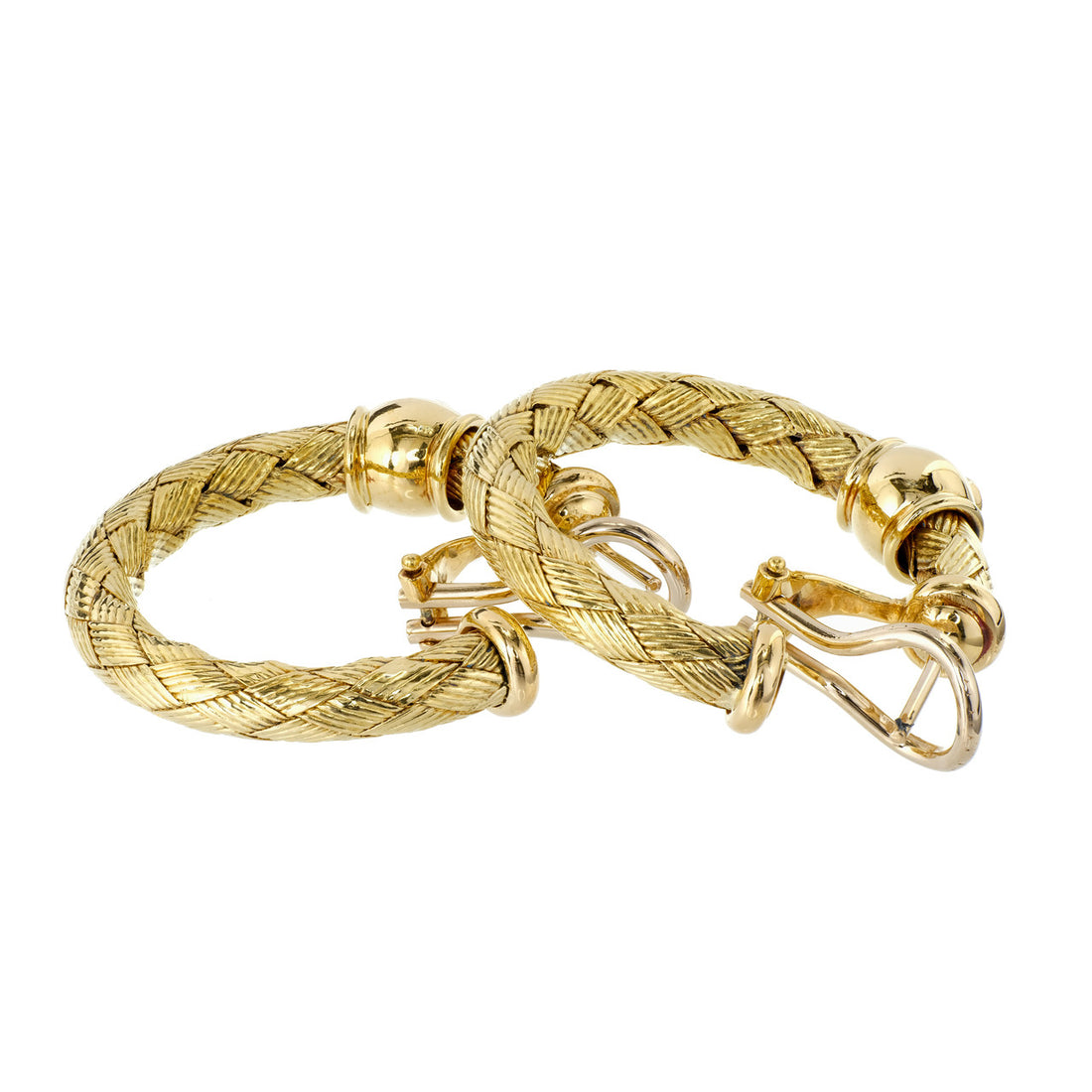 Italian Braided 18k Yellow Gold Hoop Earrings Diamond – image 4