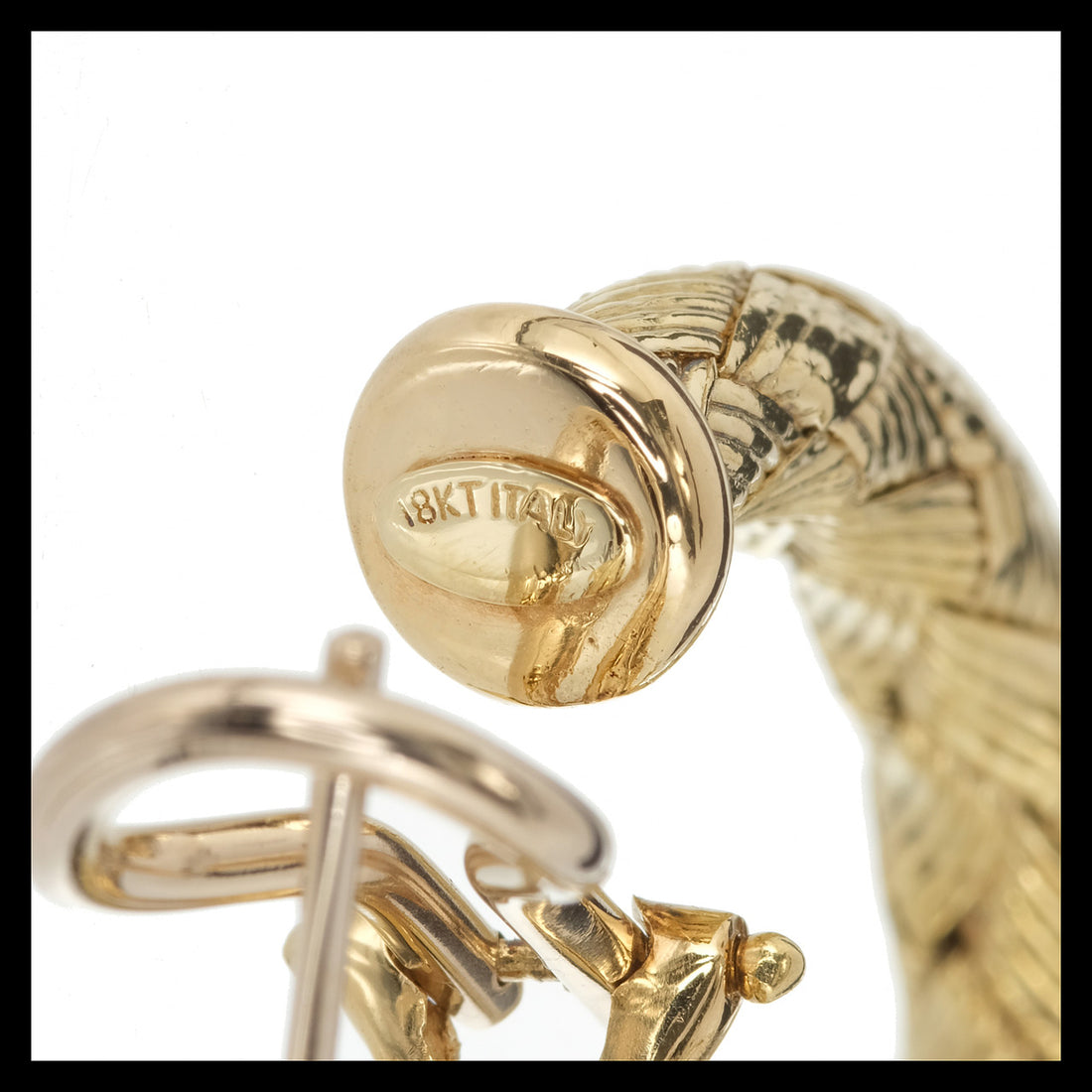 Italian Braided 18k Yellow Gold Hoop Earrings Diamond – image 5