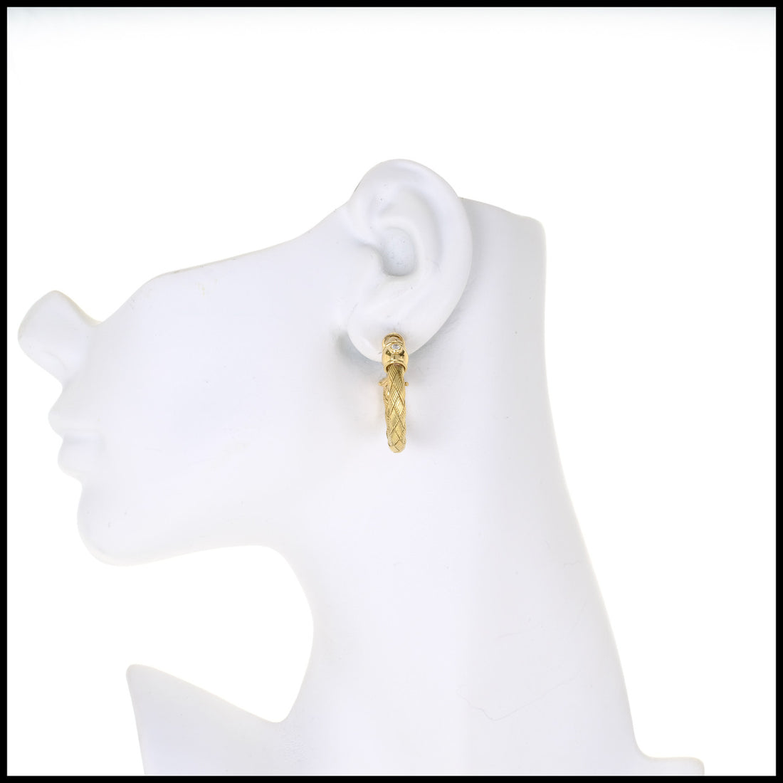 Italian Braided 18k Yellow Gold Hoop Earrings Diamond – image 7