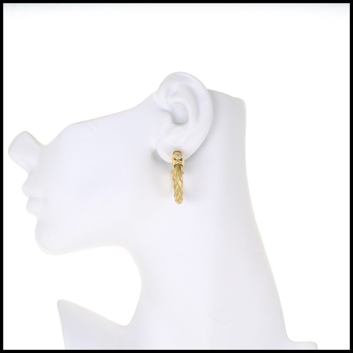 Italian Braided 18k Yellow Gold Hoop Earrings Diamond – image 7