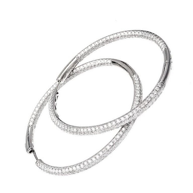 8.00 Carat Micro Pave Diamond Gold Hoop Earrings