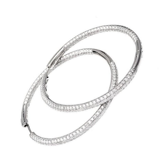 8.00 Carat Micro Pave Diamond Gold Hoop Earrings