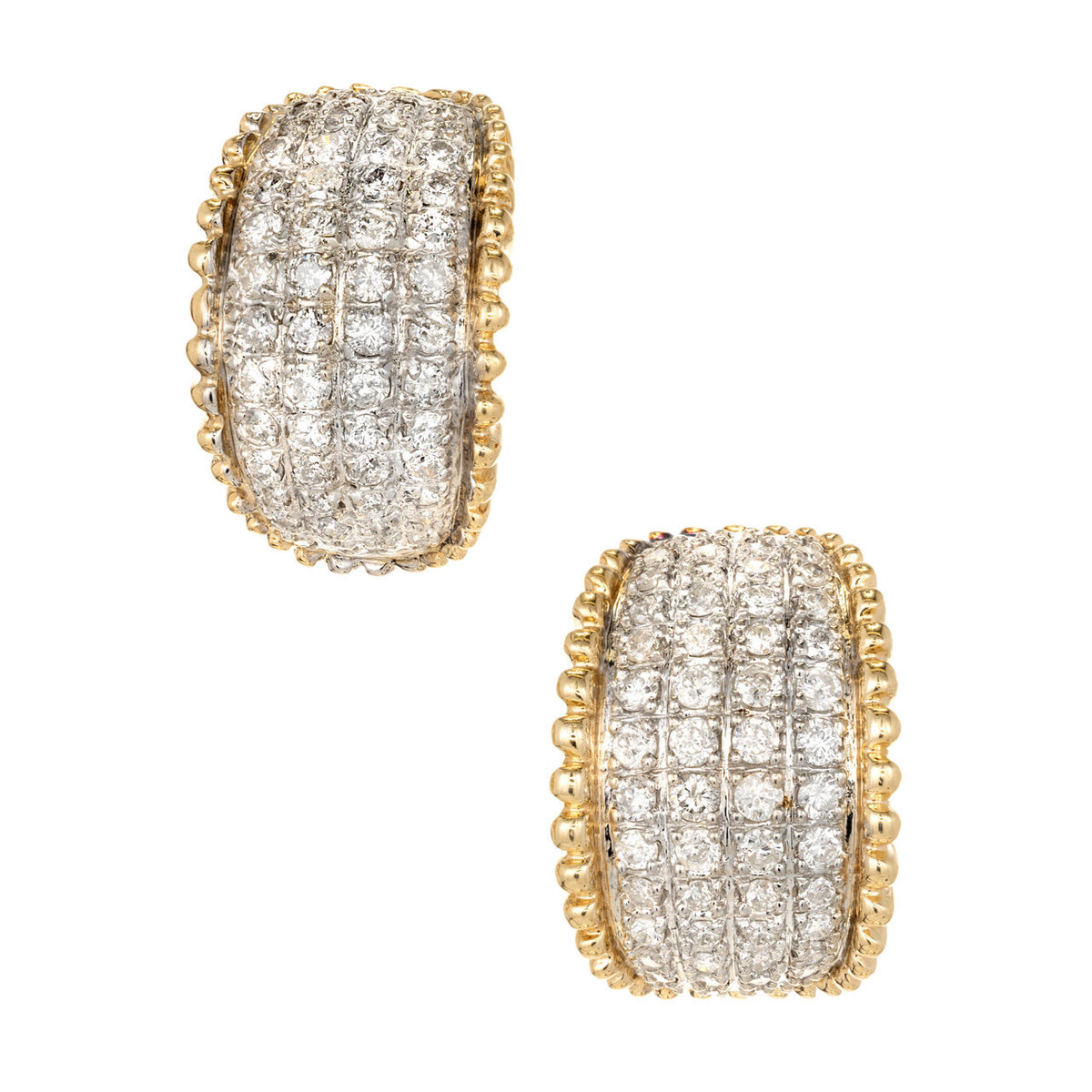 Vintage Curved 2.25ct 1950 Diamond 14k Yellow White Gold Domed Earrings