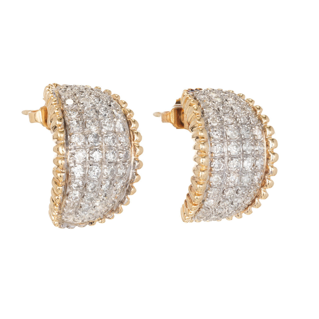 Vintage Curved 2.25ct 1950 Diamond 14k Yellow White Gold Domed Earrings – image 3