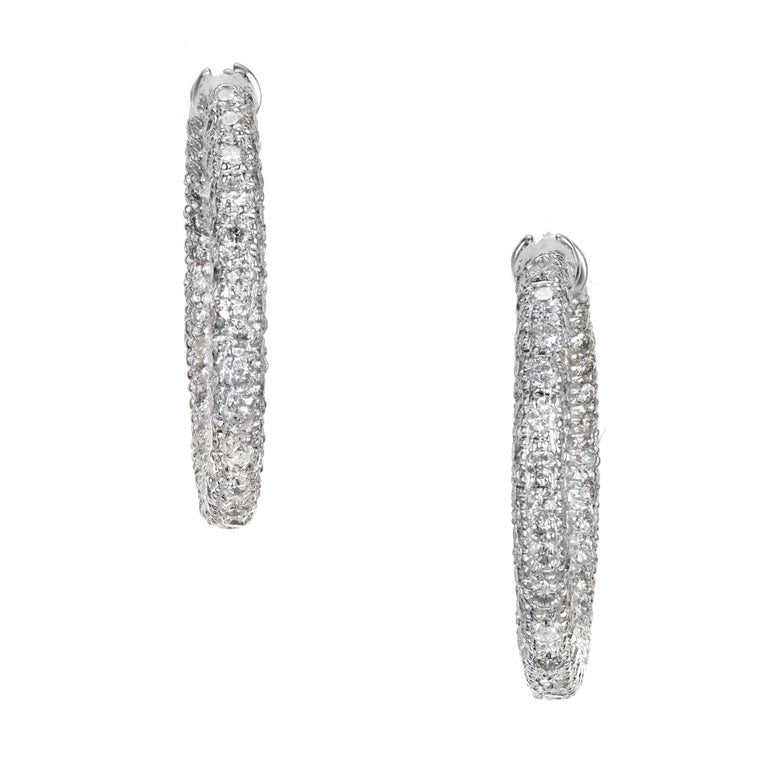 4.20 Carat Round Diamond Pave Gold Hoop Earrings – image 2