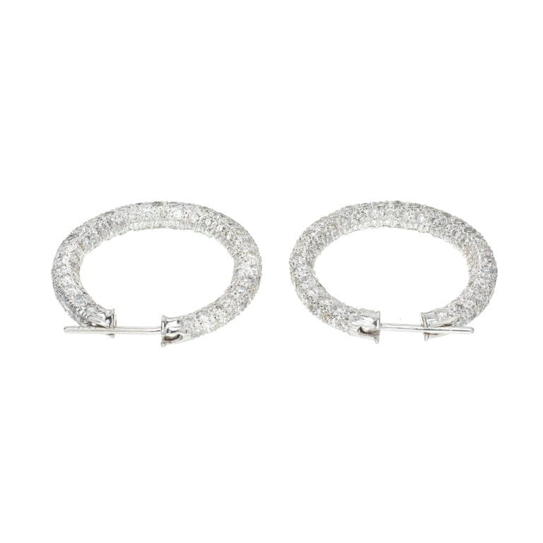 4.20 Carat Round Diamond Pave Gold Hoop Earrings – image 3